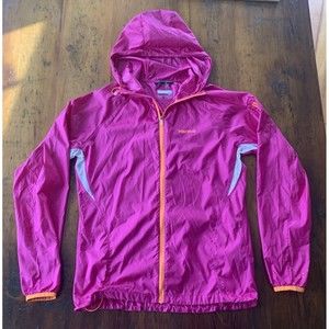 Marmot Windbreaker Jacket Hood Lightweight Running Packable Fuchsia Pink Size M